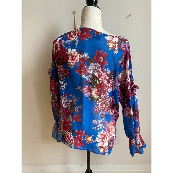 Elie Tahari blouse New womens size Medium long sleeve blue floral - Picture 4 of 6